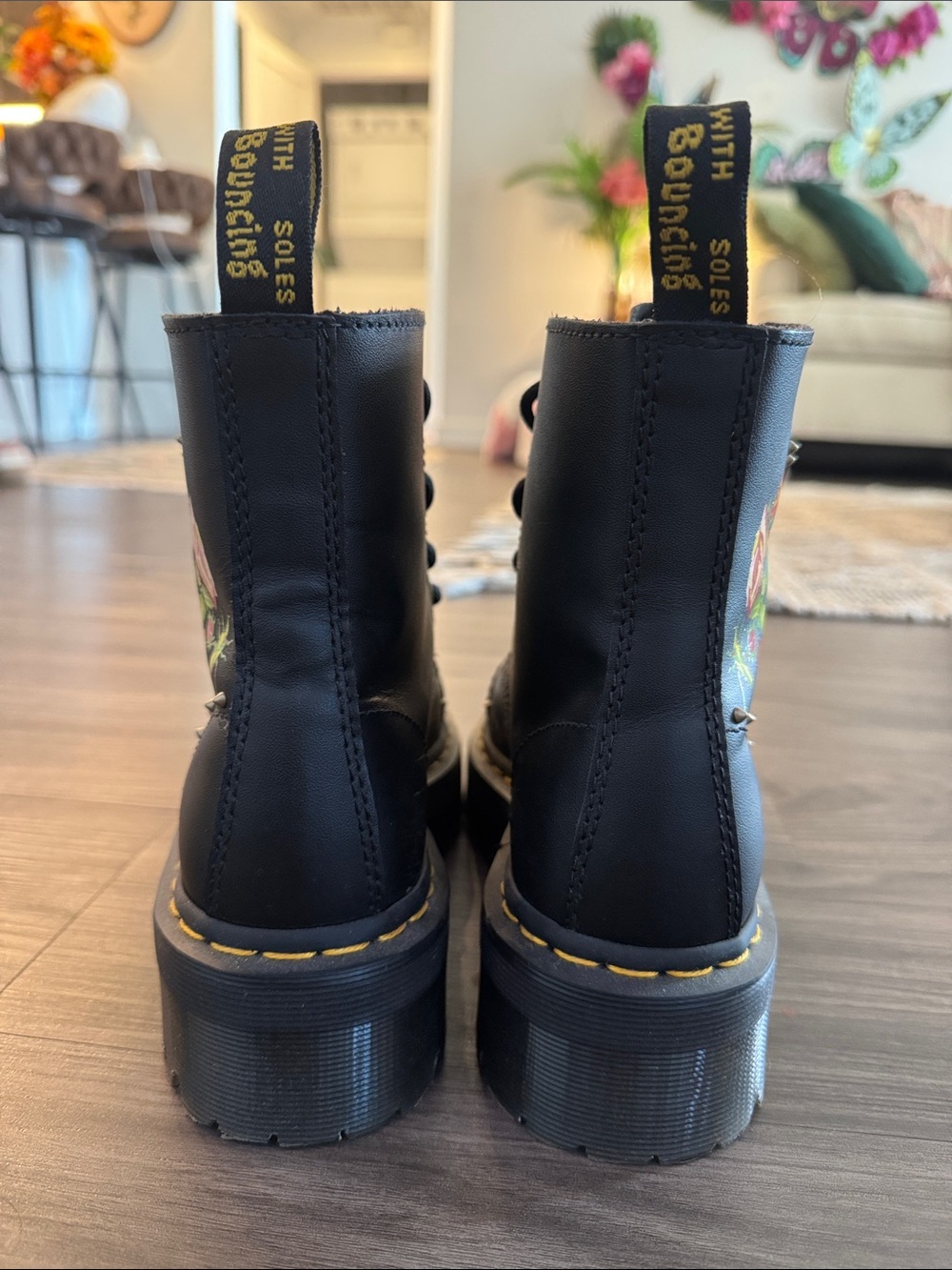 Dr. Martens Black Floral Platform Combat Boots - Picture 6 of 8
